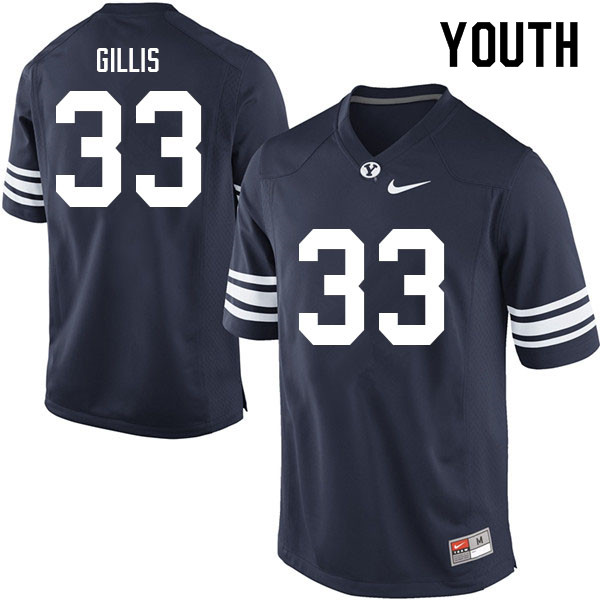 Youth #33 Nathaniel Gillis BYU Cougars College Football Jerseys Sale-Navy
